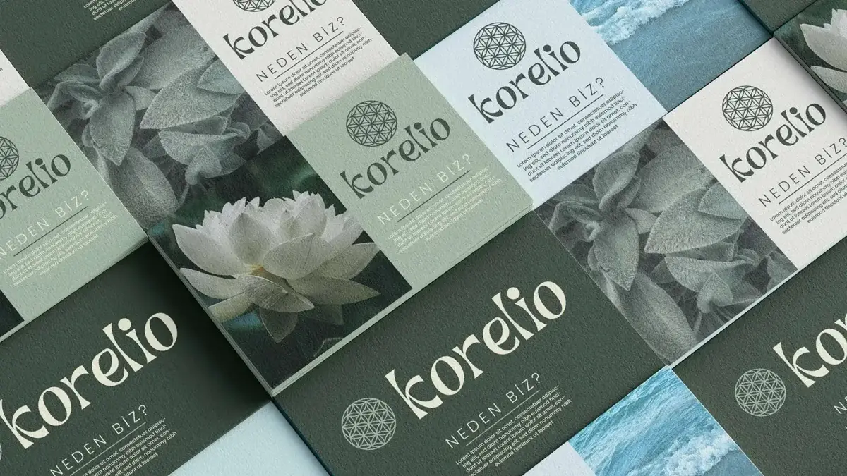 Korelio logolu kartlar ve basılı materyaller